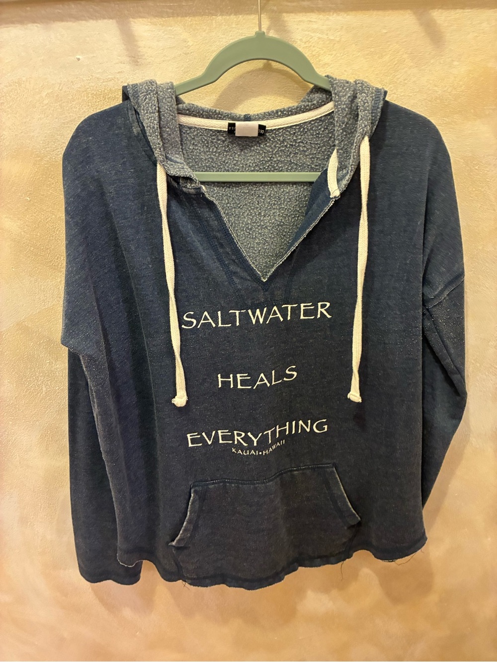 Just 4 Wear Brand “Saltwater Heals Everything” Indigo Hoodie Sweatshirt Size XL